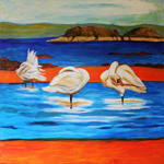 3 swans,Fidra, acrylic on recycled board, 137cmx122cmx2.5cm