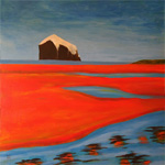 Bass Rock, acrylic on recycled board,100x100cm