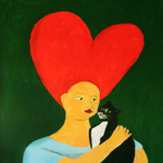 Cat Lady 1,acrylic on board, 70x100cm (87x117cm framed)