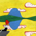 Deadgirl Rowing, Yellow Sky 1, acrylic on watercolour paper, 18x26cm