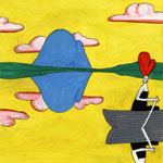 Deadgirl Rowing, Yellow Sky 2, acrylic on watercolour paper, 18x26cm