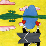 Deadgirls Rowing, Yellow Sky 1, acrylic on watercolour paper, 18x26cm
