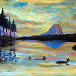 Early Morning Swim, acrylic on recycled  board
