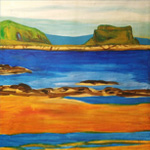 Fidra from Yellowcraigs, acrylic on repurposed canvas