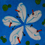 Swan Dance 2, acrylic on repurposed hardboard.